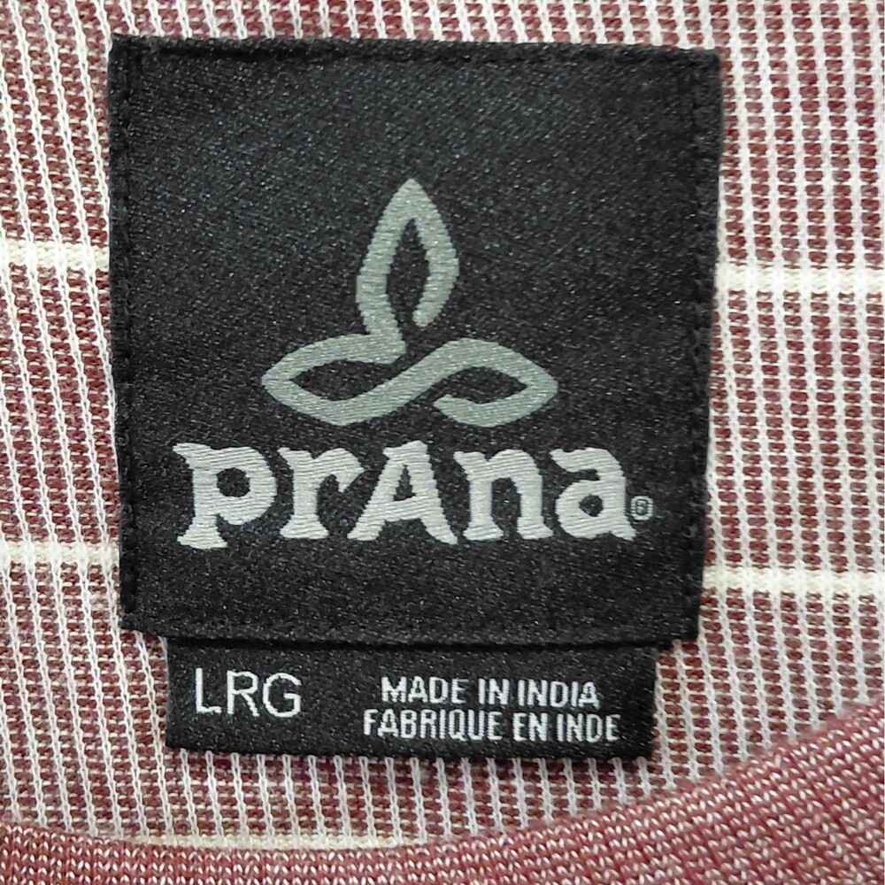 pRana Keller Long Sleeve Striped Shirt Men's Large Organic Cotton Blend Maroon - Picture 4 of 7